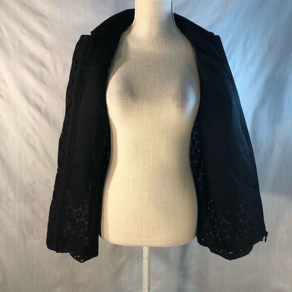 Doncaster Vintage Black Embroidered Lace Long Sleeve Zip Up Collared Jacket 8 - Picture 8 of 10